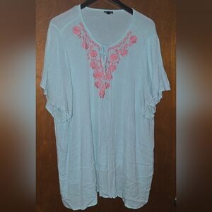 Torrid Light Blue Blouse with Pink Embroidery